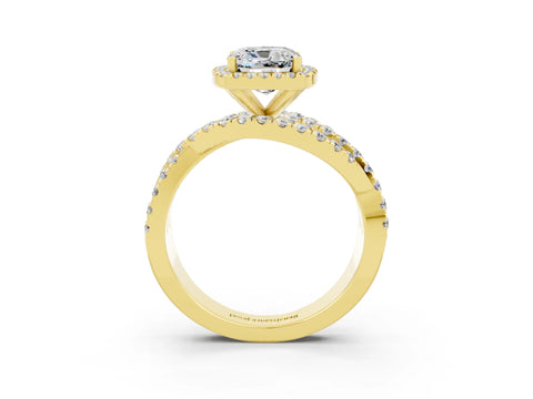 Yellow gold Cushion Cut Cut Halo Split Shank Prong Setting Ring_3