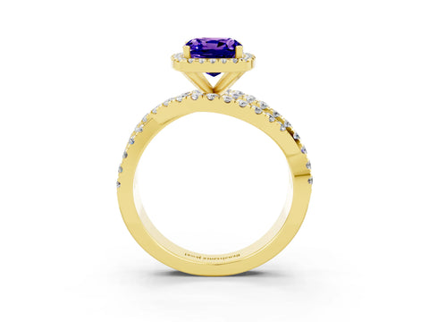 Yellow gold Cushion Cut Cut Halo Split Shank Prong Setting Ring_3