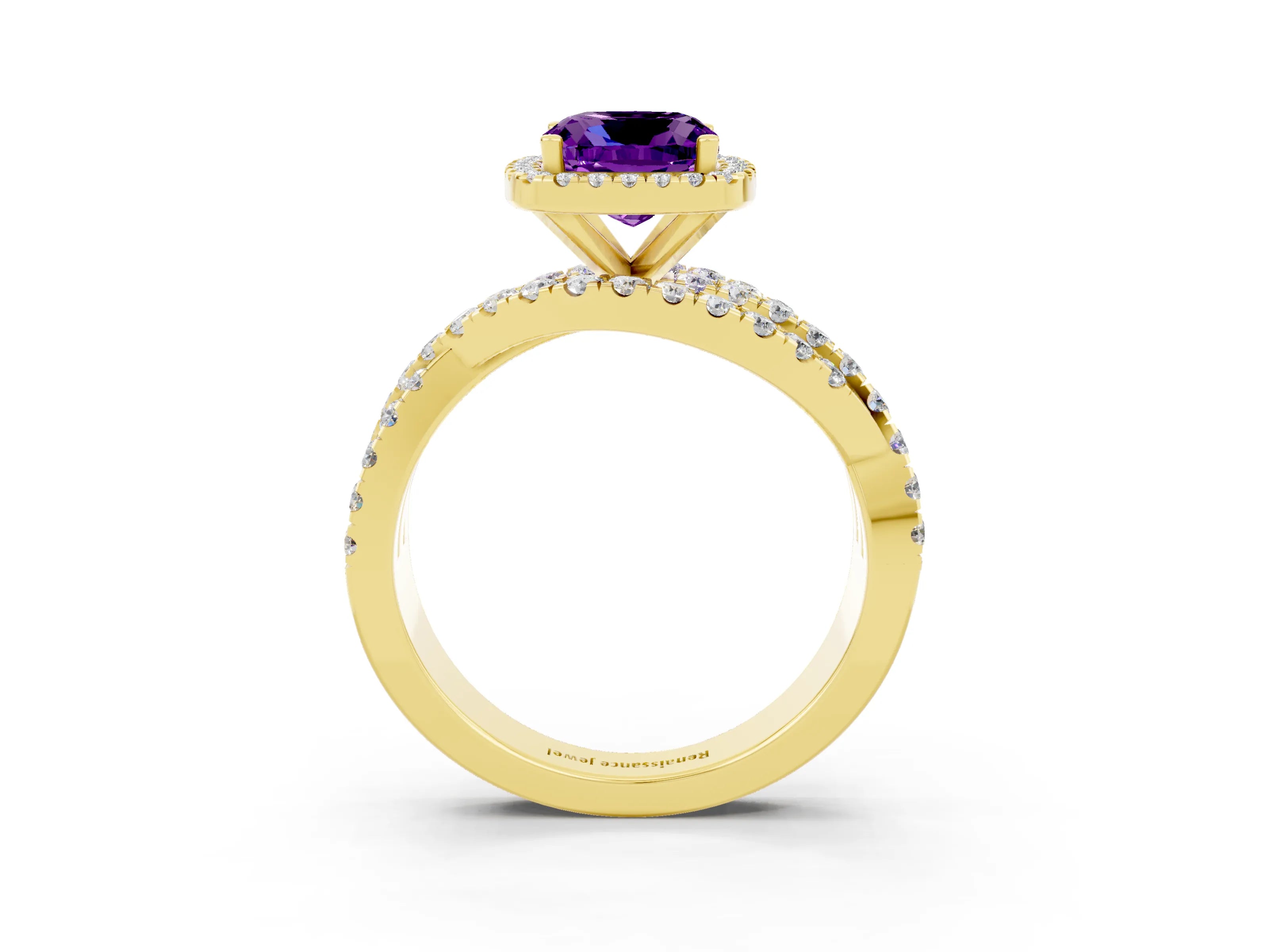 Yellow gold Cushion Cut Cut Halo Split Shank Prong Setting Ring_3
