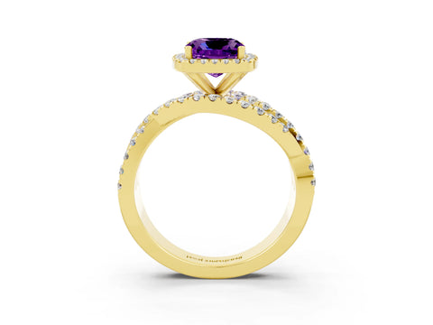 Yellow gold Cushion Cut Cut Halo Split Shank Prong Setting Ring_3
