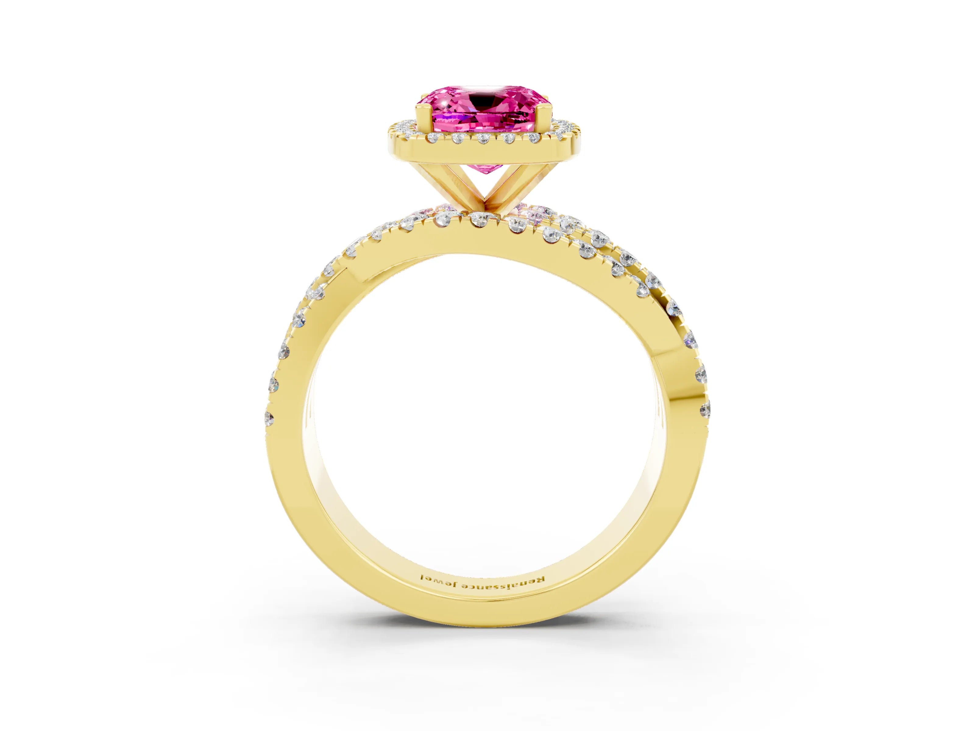 Yellow gold Cushion Cut Cut Halo Split Shank Prong Setting Ring_3