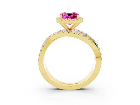 Yellow gold Cushion Cut Cut Halo Split Shank Prong Setting Ring_3