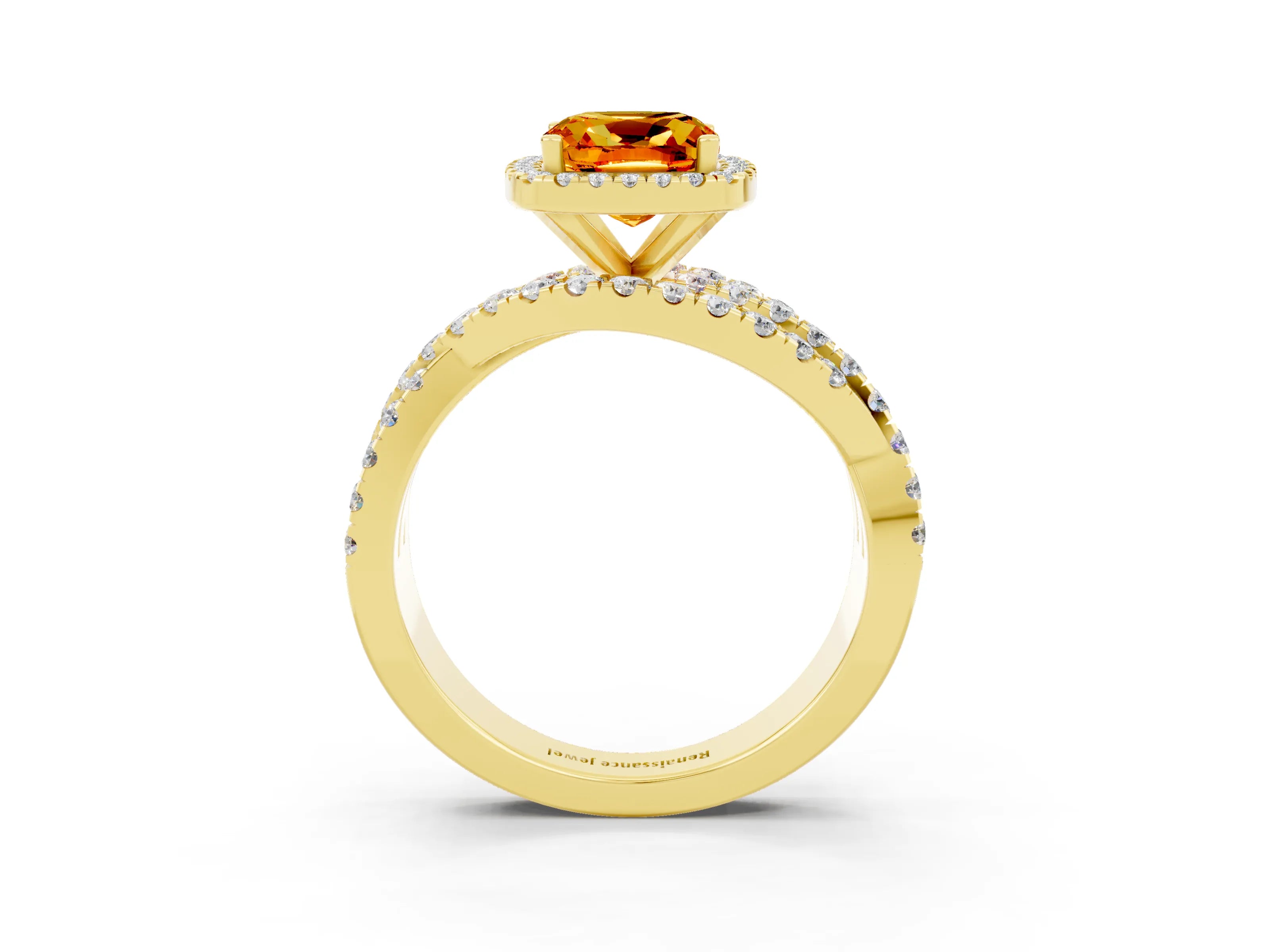 Yellow gold Cushion Cut Cut Halo Split Shank Prong Setting Ring_3
