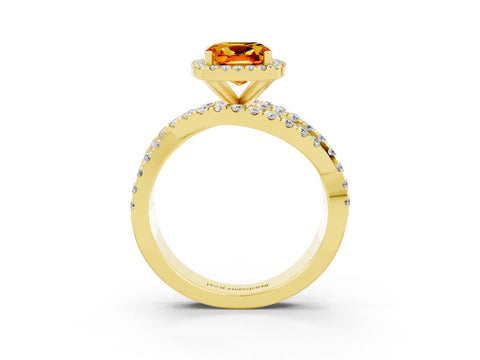 Yellow gold Cushion Cut Cut Halo Split Shank Prong Setting Ring_3