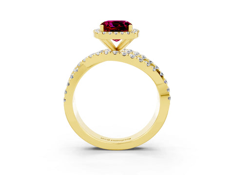Yellow gold Cushion Cut Cut Halo Split Shank Prong Setting Ring_3