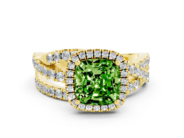 Yellow gold Cushion Cut Cut Halo Split Shank Prong Setting Ring