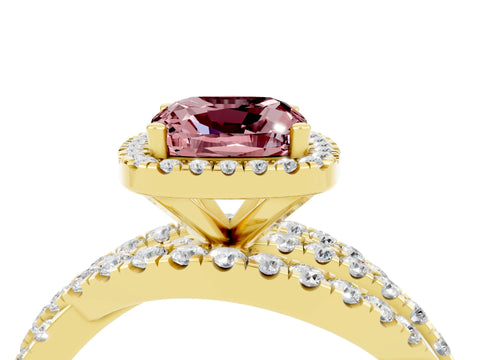 Yellow gold Cushion Cut Cut Halo Split Shank Prong Setting Ring_4