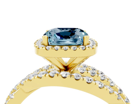 Yellow gold Cushion Cut Cut Halo Split Shank Prong Setting Ring_4
