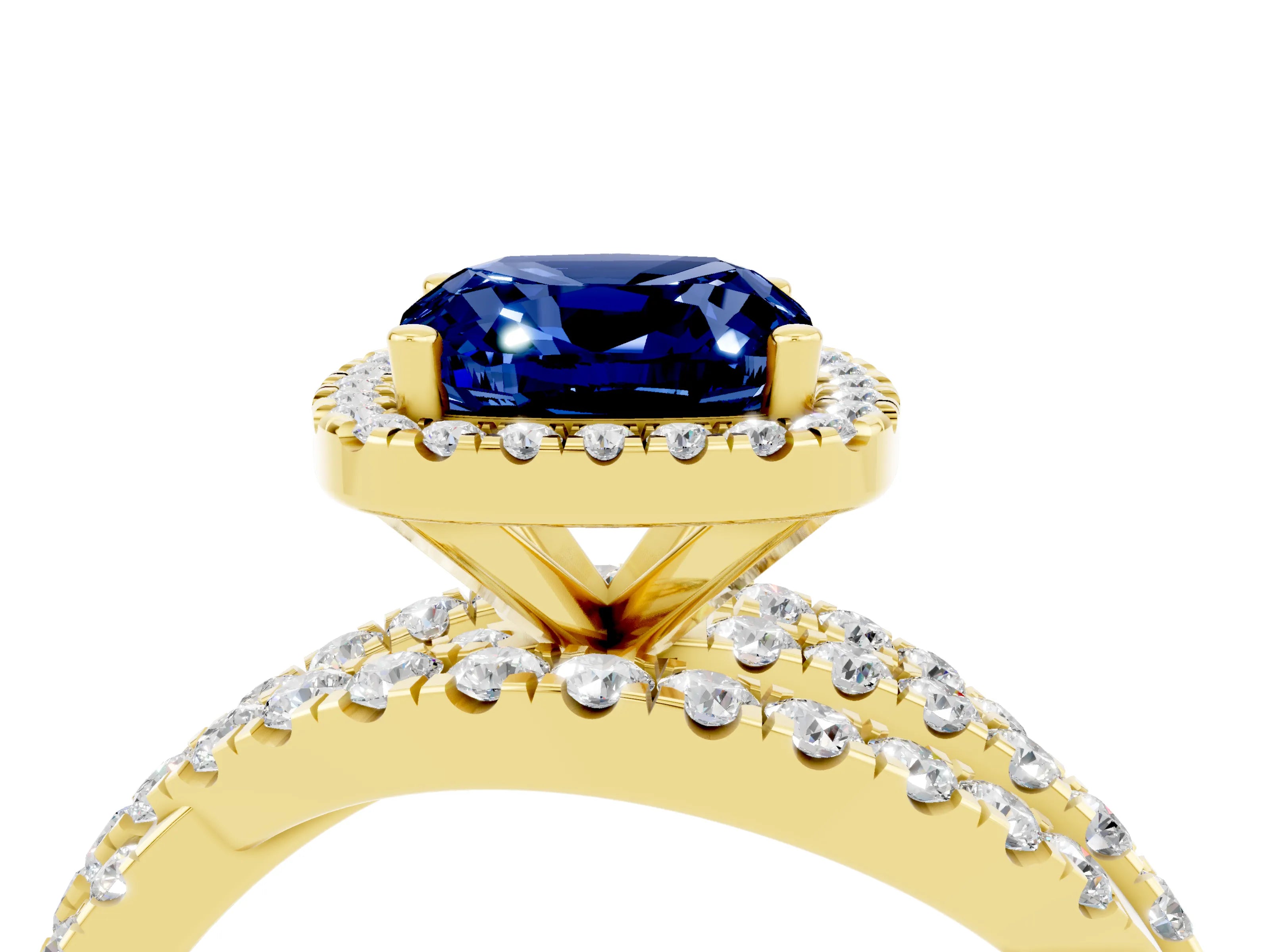 Yellow gold Cushion Cut Cut Halo Split Shank Prong Setting Ring_4
