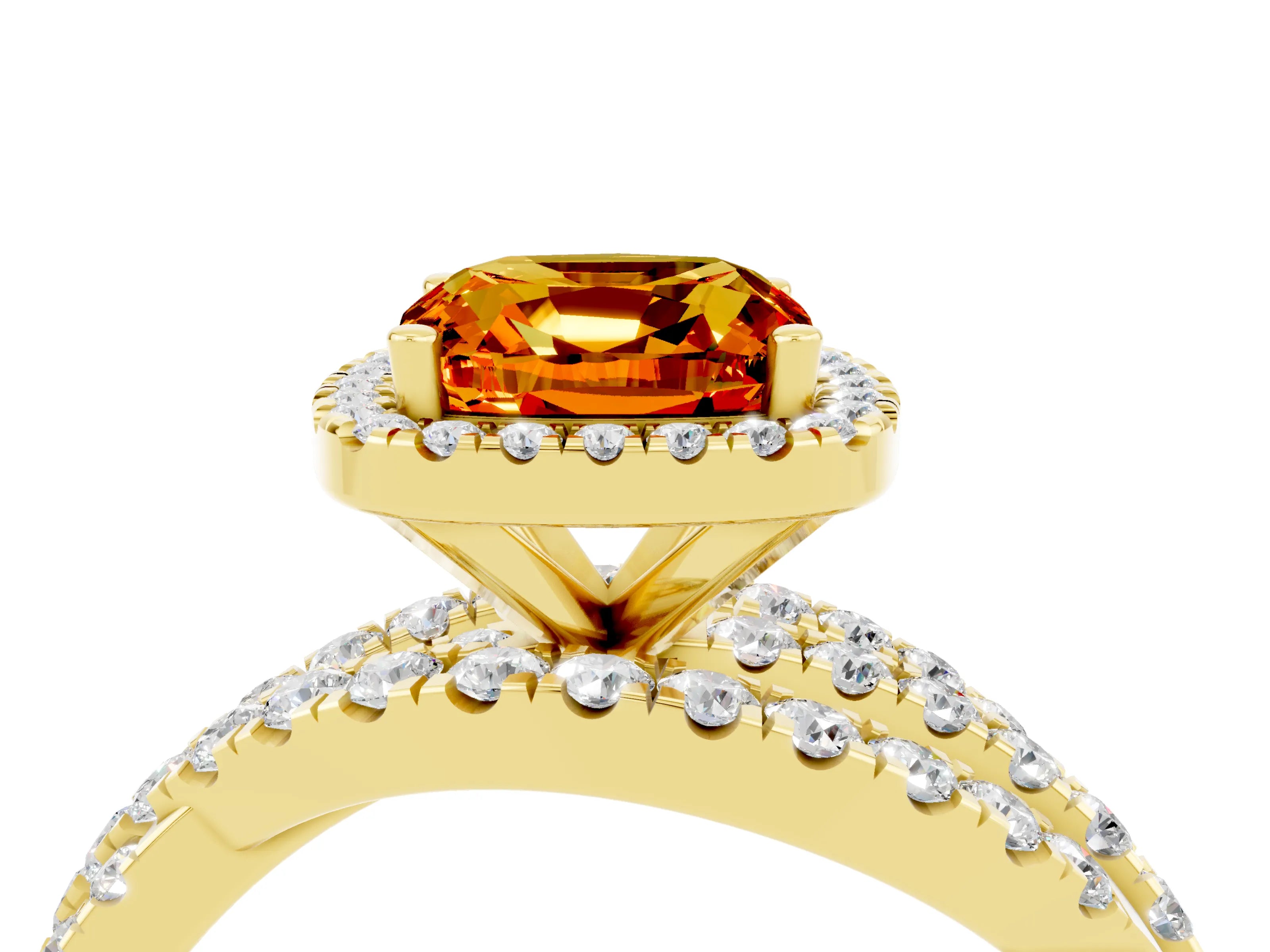 Yellow gold Cushion Cut Cut Halo Split Shank Prong Setting Ring_4