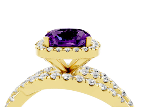 Yellow gold Cushion Cut Cut Halo Split Shank Prong Setting Ring_4