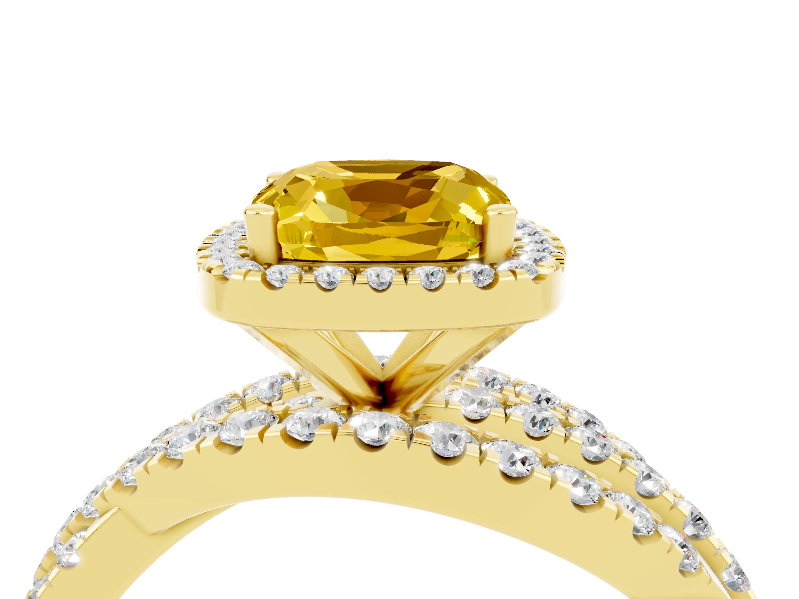 Yellow gold Cushion Cut Cut Halo Split Shank Prong Setting Ring_4