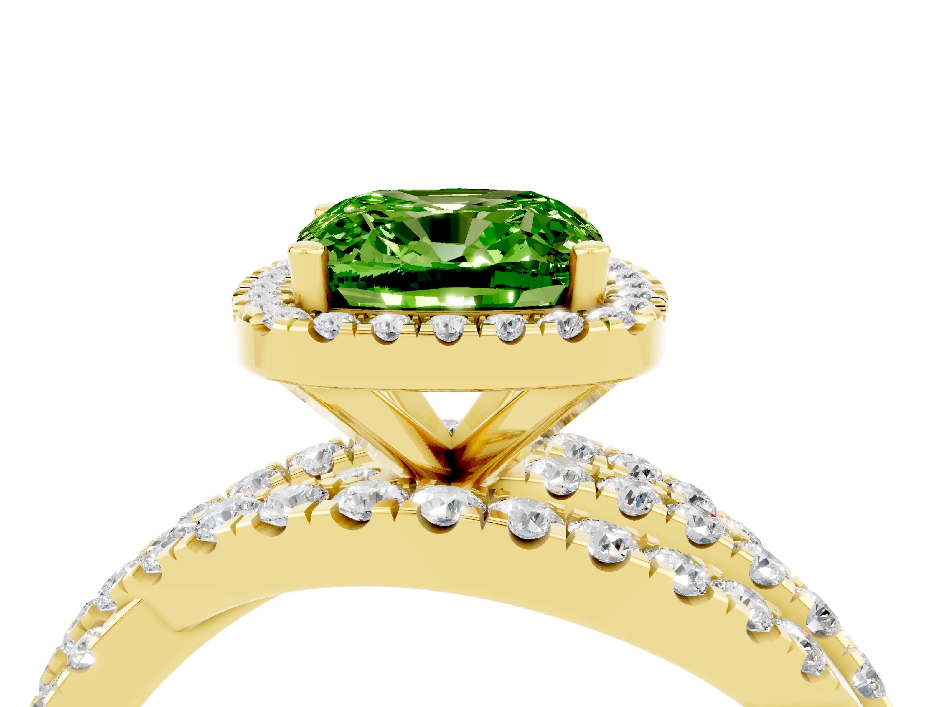 Yellow gold Cushion Cut Cut Halo Split Shank Prong Setting Ring_4