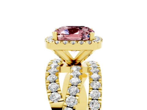 Yellow gold Cushion Cut Cut Halo Split Shank Prong Setting Ring_5