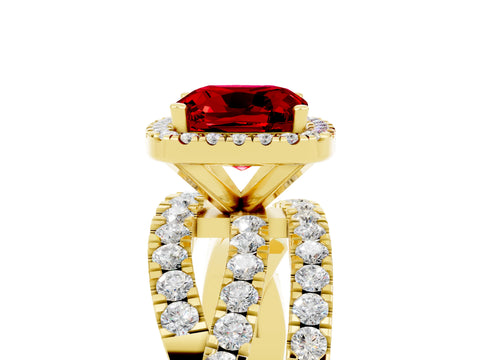Yellow gold Cushion Cut Cut Halo Split Shank Prong Setting Ring_5