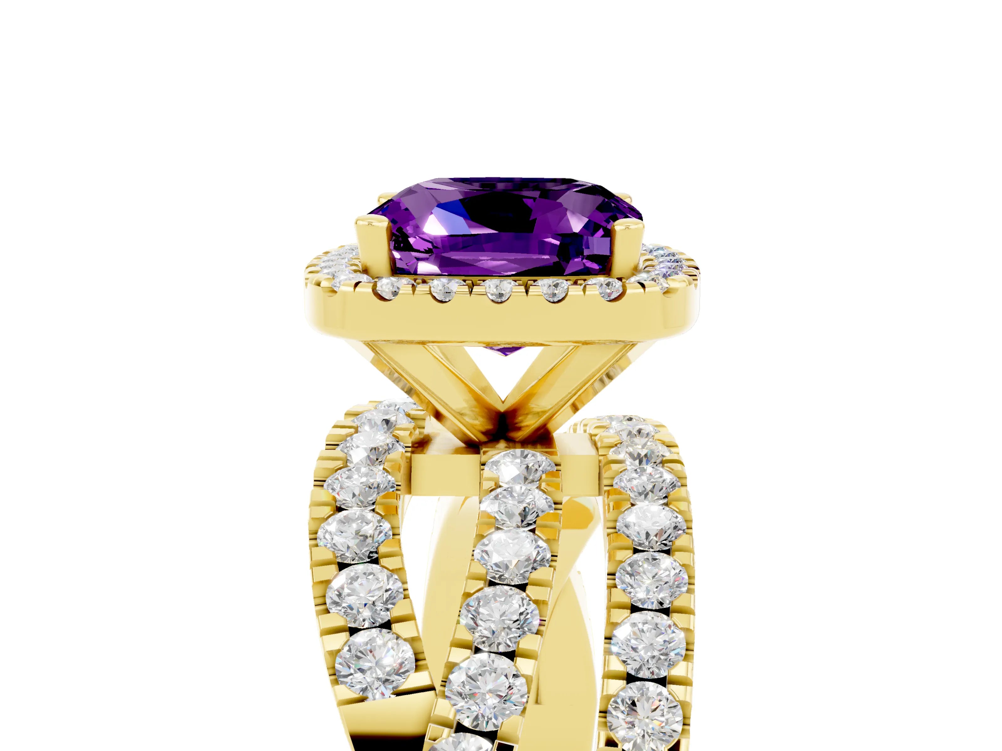 Yellow gold Cushion Cut Cut Halo Split Shank Prong Setting Ring_5