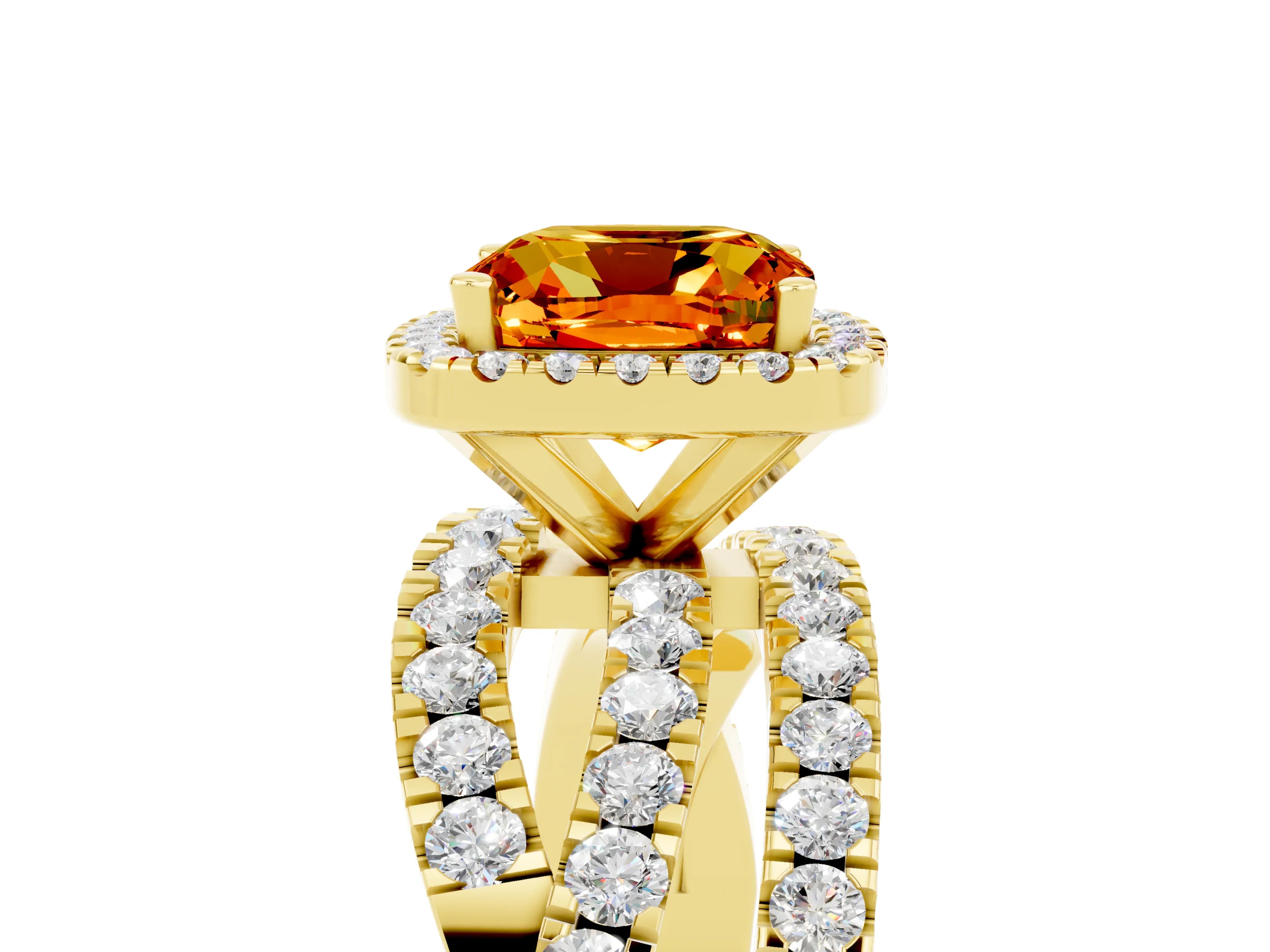 Yellow gold Cushion Cut Cut Halo Split Shank Prong Setting Ring_5