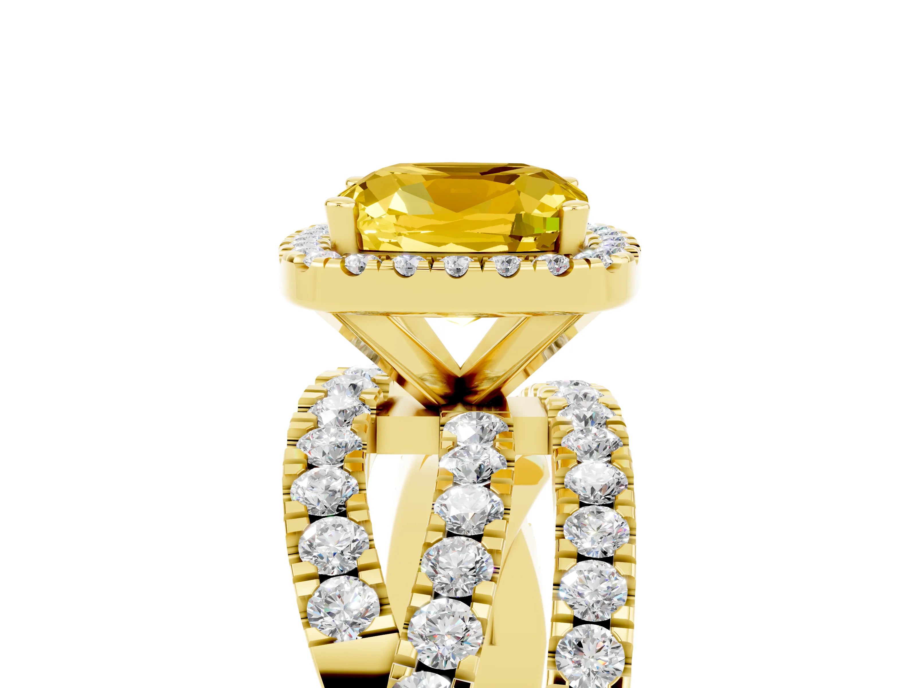 Yellow gold Cushion Cut Cut Halo Split Shank Prong Setting Ring_5