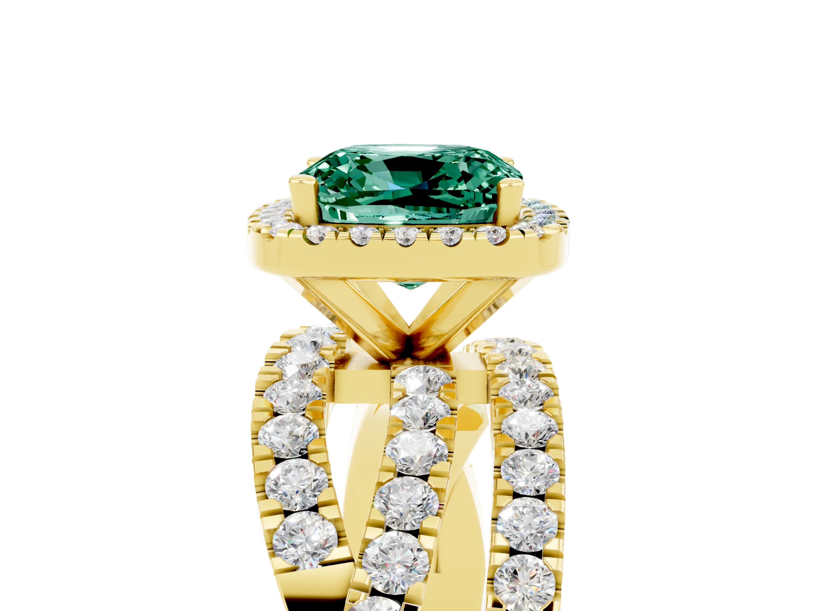 Yellow gold Cushion Cut Cut Halo Split Shank Prong Setting Ring_5