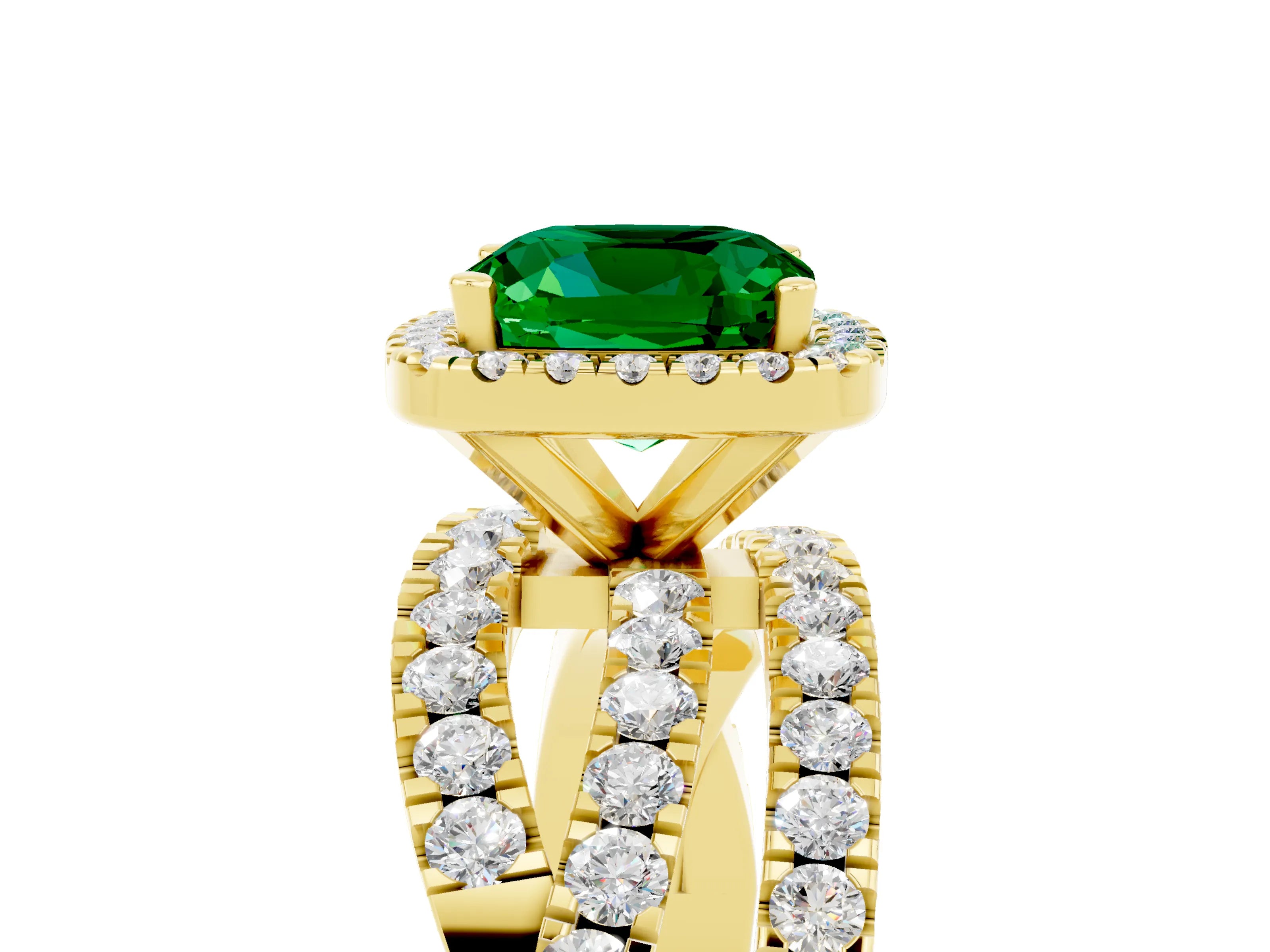 Yellow gold Cushion Cut Cut Halo Split Shank Prong Setting Ring_5