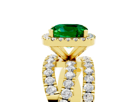 Yellow gold Cushion Cut Cut Halo Split Shank Prong Setting Ring_5
