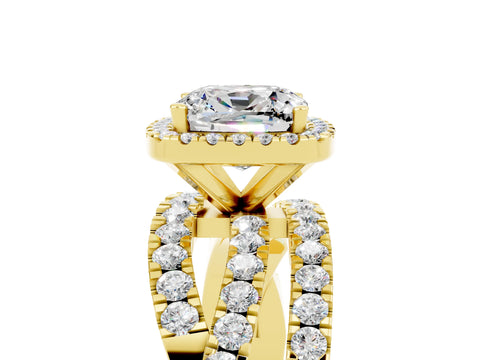 Yellow gold Cushion Cut Cut Halo Split Shank Prong Setting Ring_5