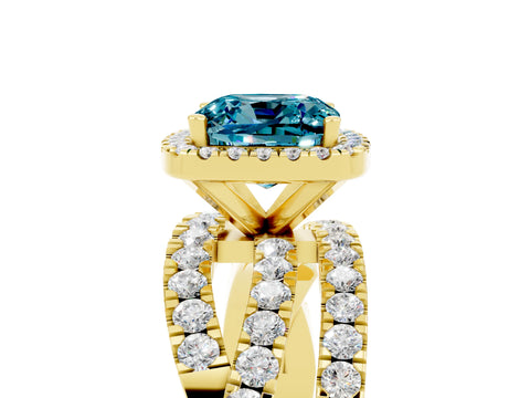 Yellow gold Cushion Cut Cut Halo Split Shank Prong Setting Ring_5
