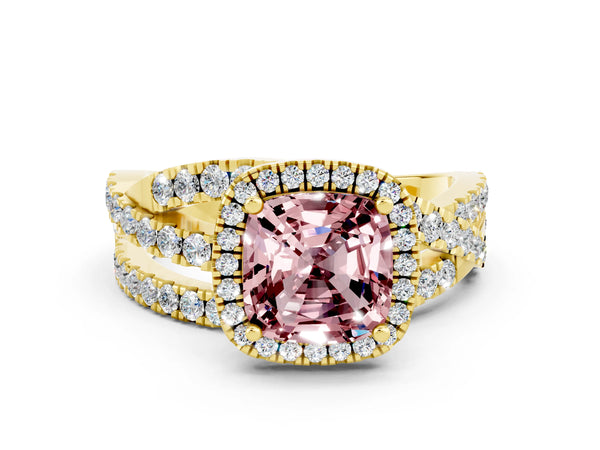 Yellow gold Cushion Cut Cut Halo Split Shank Prong Setting Ring