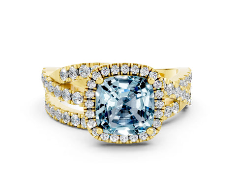 Yellow gold Cushion Cut Cut Halo Split Shank Prong Setting Ring