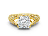 Yellow gold Cushion Cut Cut Milgrain Pave Diamond Engagement Ring with Four-Prong Setting_15