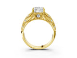 Yellow gold Cushion Cut Cut Milgrain Pave Diamond Engagement Ring with Four-Prong Setting_18