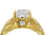 Yellow gold Cushion Cut Cut Milgrain Pave Diamond Engagement Ring with Four-Prong Setting_19