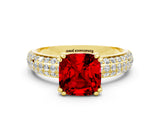 Yellow gold Cushion Cut Cut Pave Diamond Engagement Ring with Channel Set Band and Four-Prong Setting