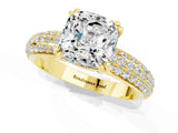 Yellow gold Cushion Cut Cut Pave Diamond Engagement Ring with Channel Set Band and Four-Prong Setting_1