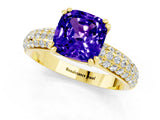 Yellow gold Cushion Cut Cut Pave Diamond Engagement Ring with Channel Set Band and Four-Prong Setting_1