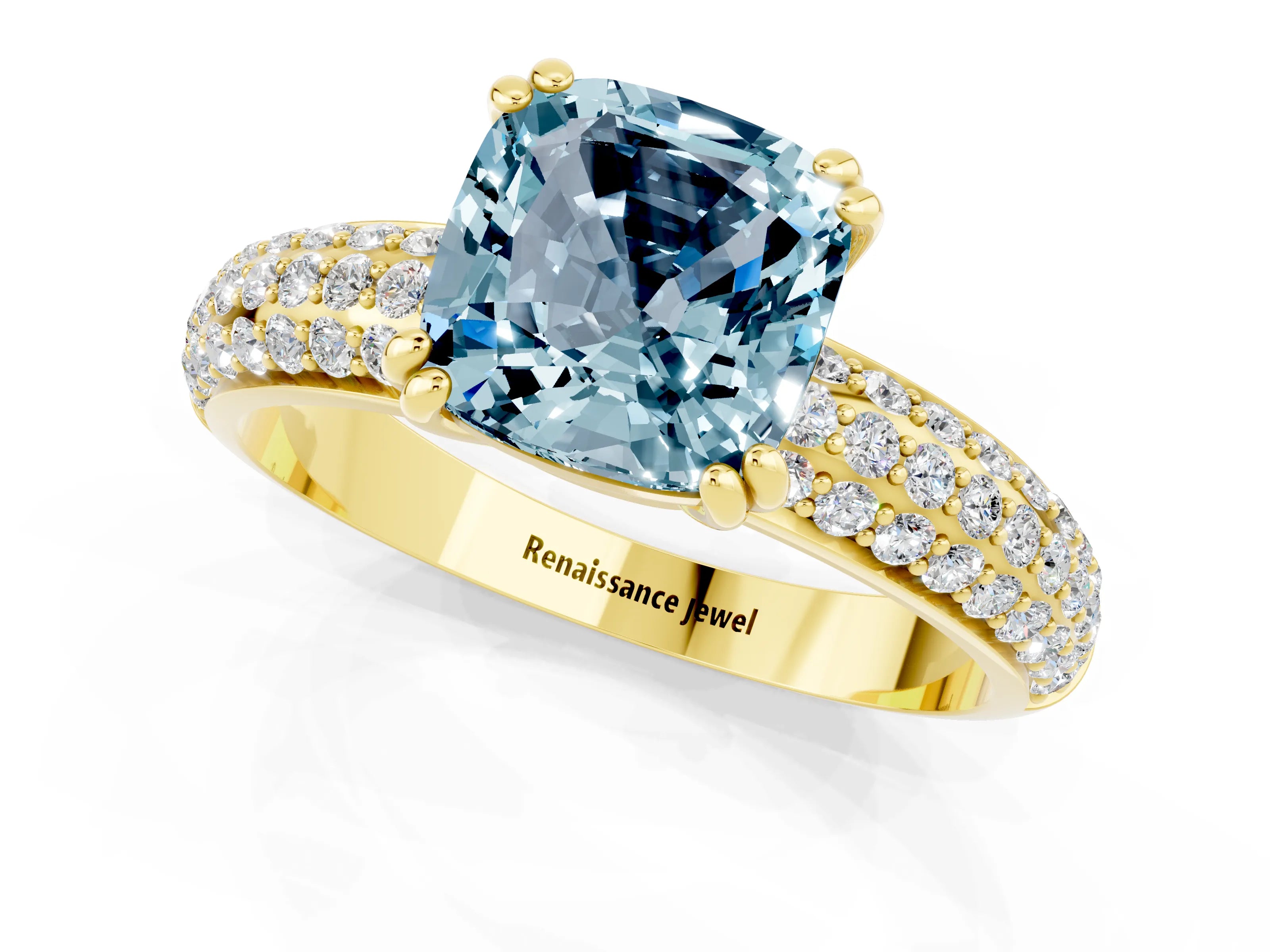 Yellow gold Cushion Cut Cut Pave Diamond Engagement Ring with Channel Set Band and Four-Prong Setting_1