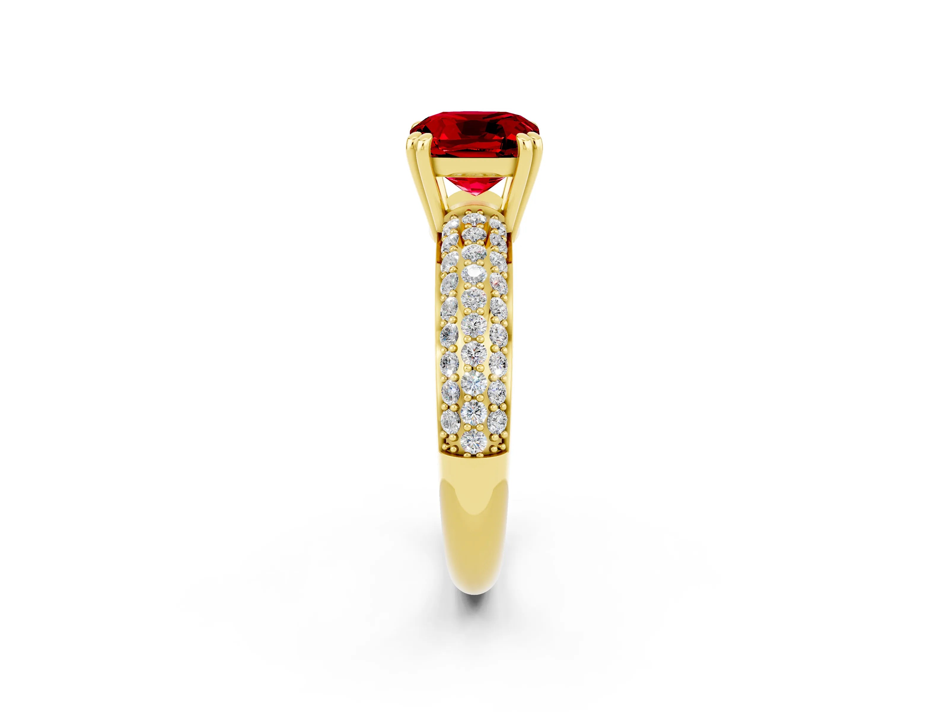 Yellow gold Cushion Cut Cut Pave Diamond Engagement Ring with Channel Set Band and Four-Prong Setting_2
