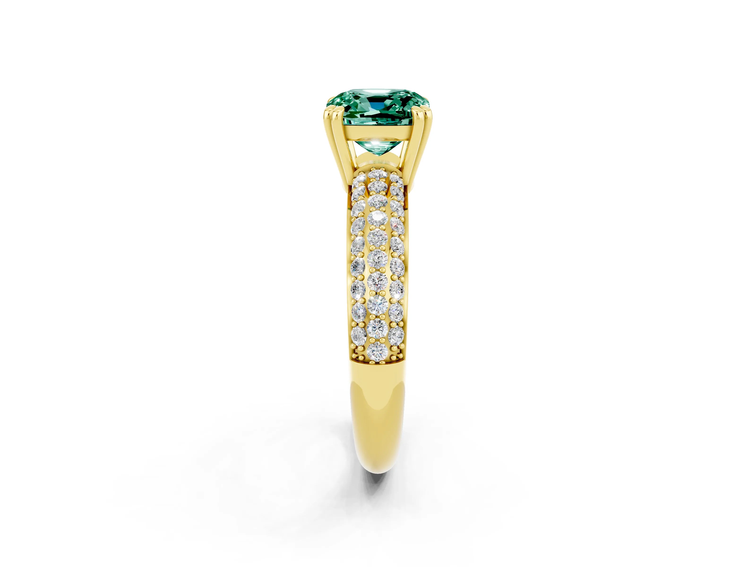 Yellow gold Cushion Cut Cut Pave Diamond Engagement Ring with Channel Set Band and Four-Prong Setting_2