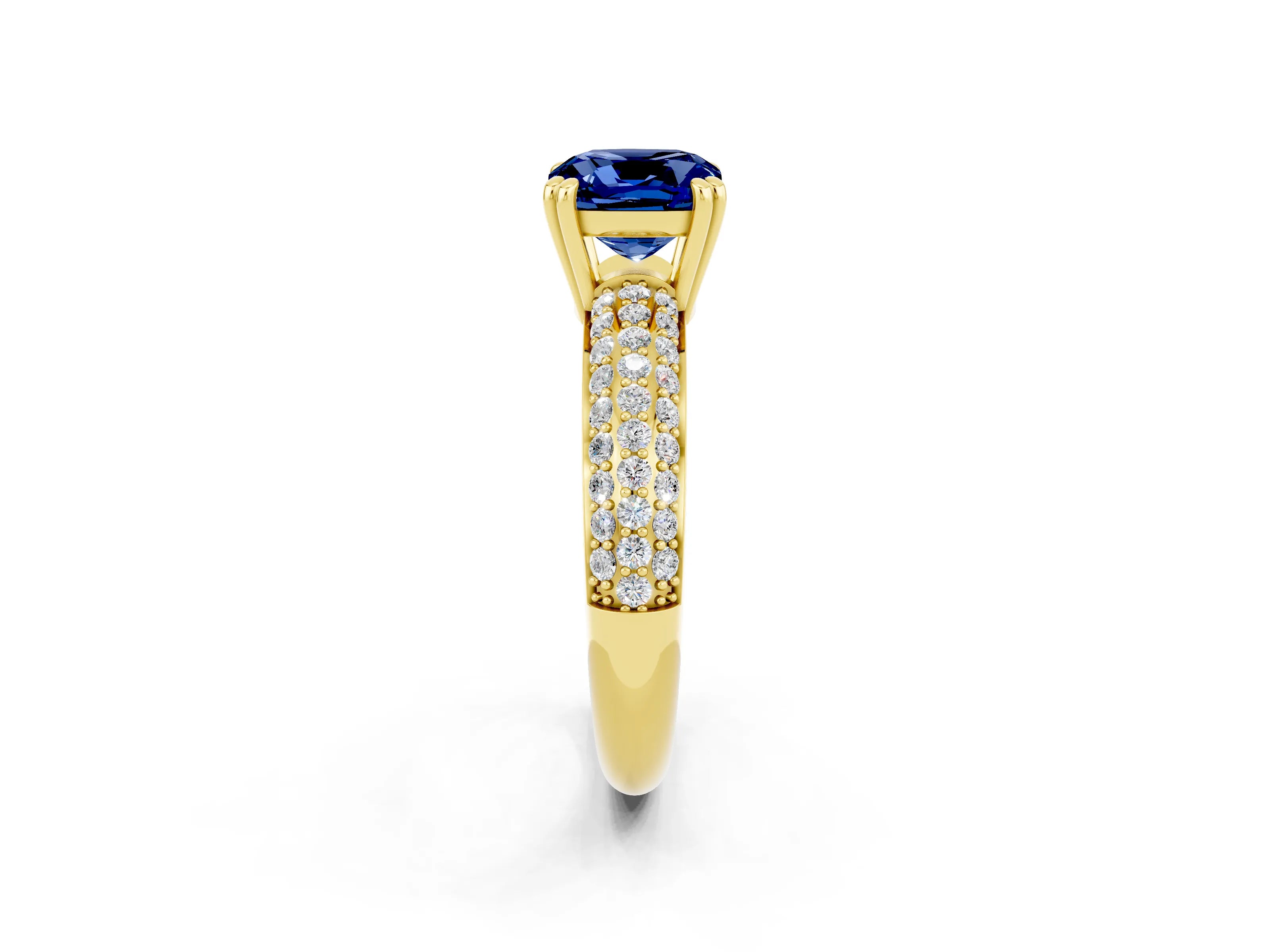 Yellow gold Cushion Cut Cut Pave Diamond Engagement Ring with Channel Set Band and Four-Prong Setting_2