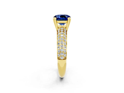 Yellow gold Cushion Cut Cut Pave Diamond Engagement Ring with Channel Set Band and Four-Prong Setting_2