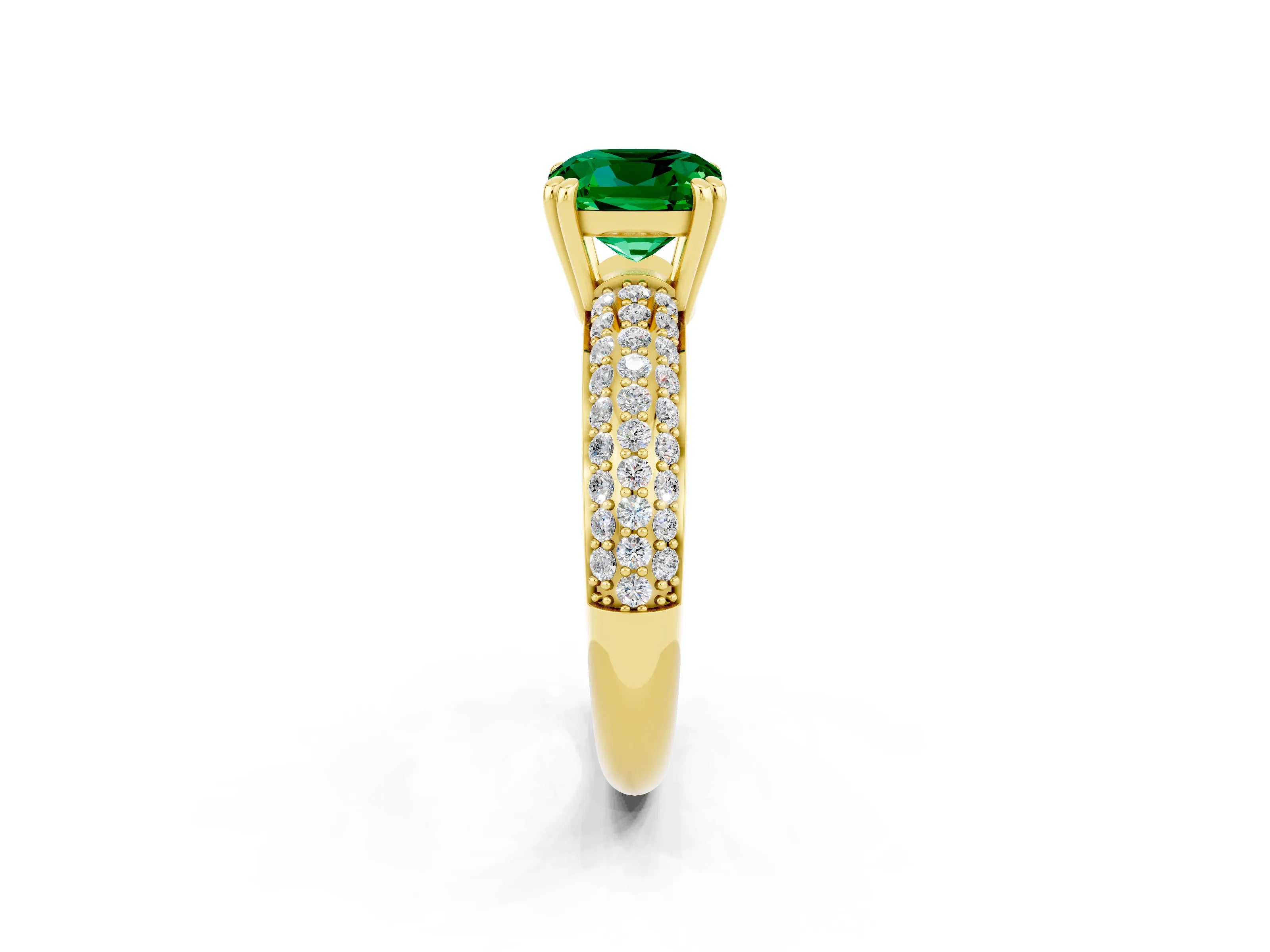 Yellow gold Cushion Cut Cut Pave Diamond Engagement Ring with Channel Set Band and Four-Prong Setting_2