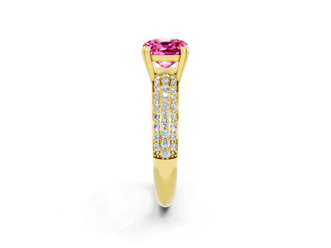 Yellow gold Cushion Cut Cut Pave Diamond Engagement Ring with Channel Set Band and Four-Prong Setting_2