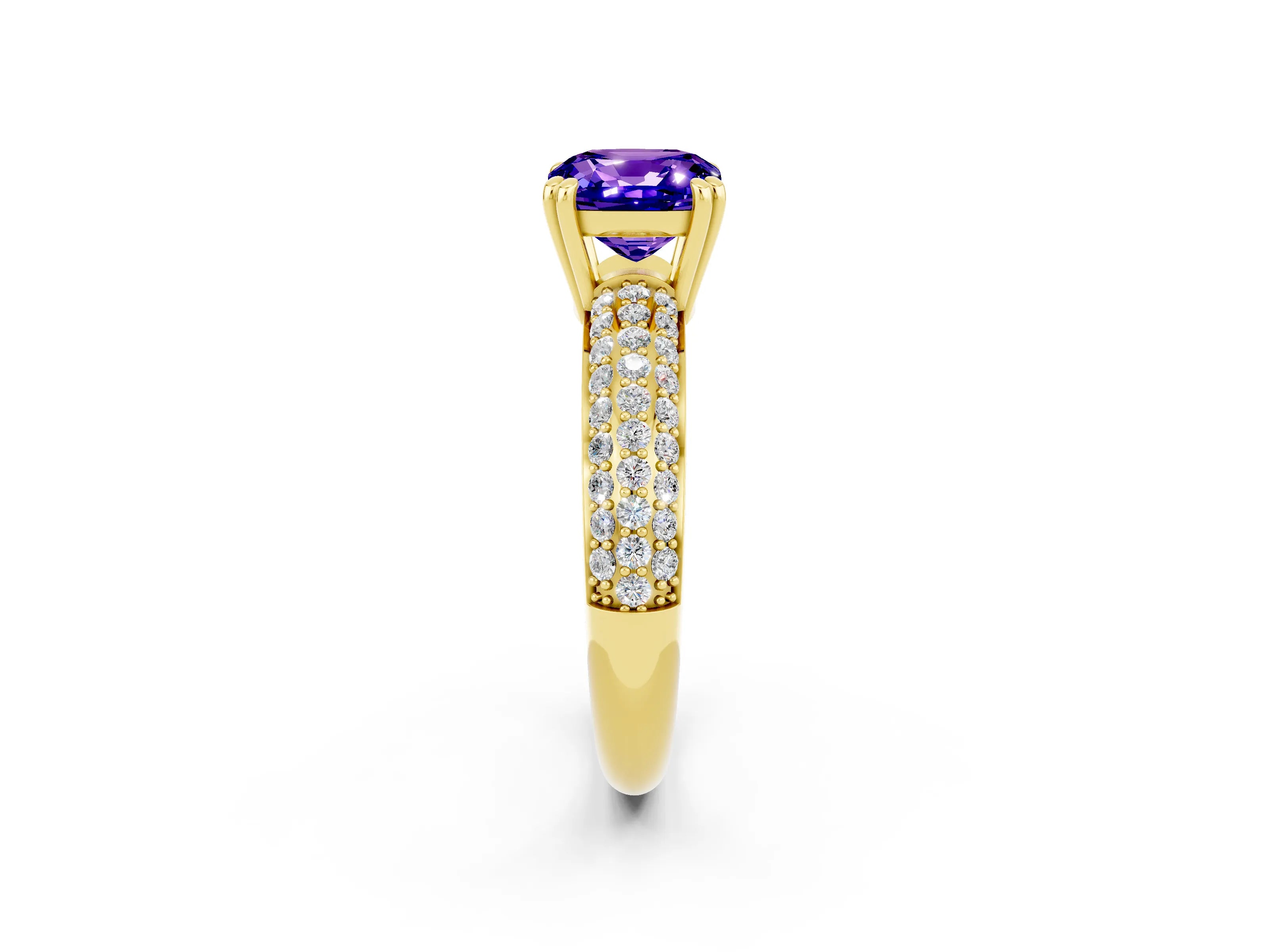Yellow gold Cushion Cut Cut Pave Diamond Engagement Ring with Channel Set Band and Four-Prong Setting_2