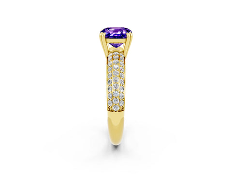 Yellow gold Cushion Cut Cut Pave Diamond Engagement Ring with Channel Set Band and Four-Prong Setting_2