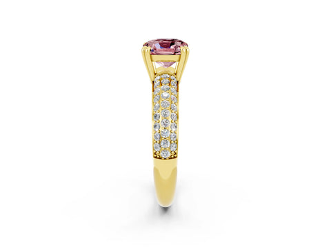 Yellow gold Cushion Cut Cut Pave Diamond Engagement Ring with Channel Set Band and Four-Prong Setting_2