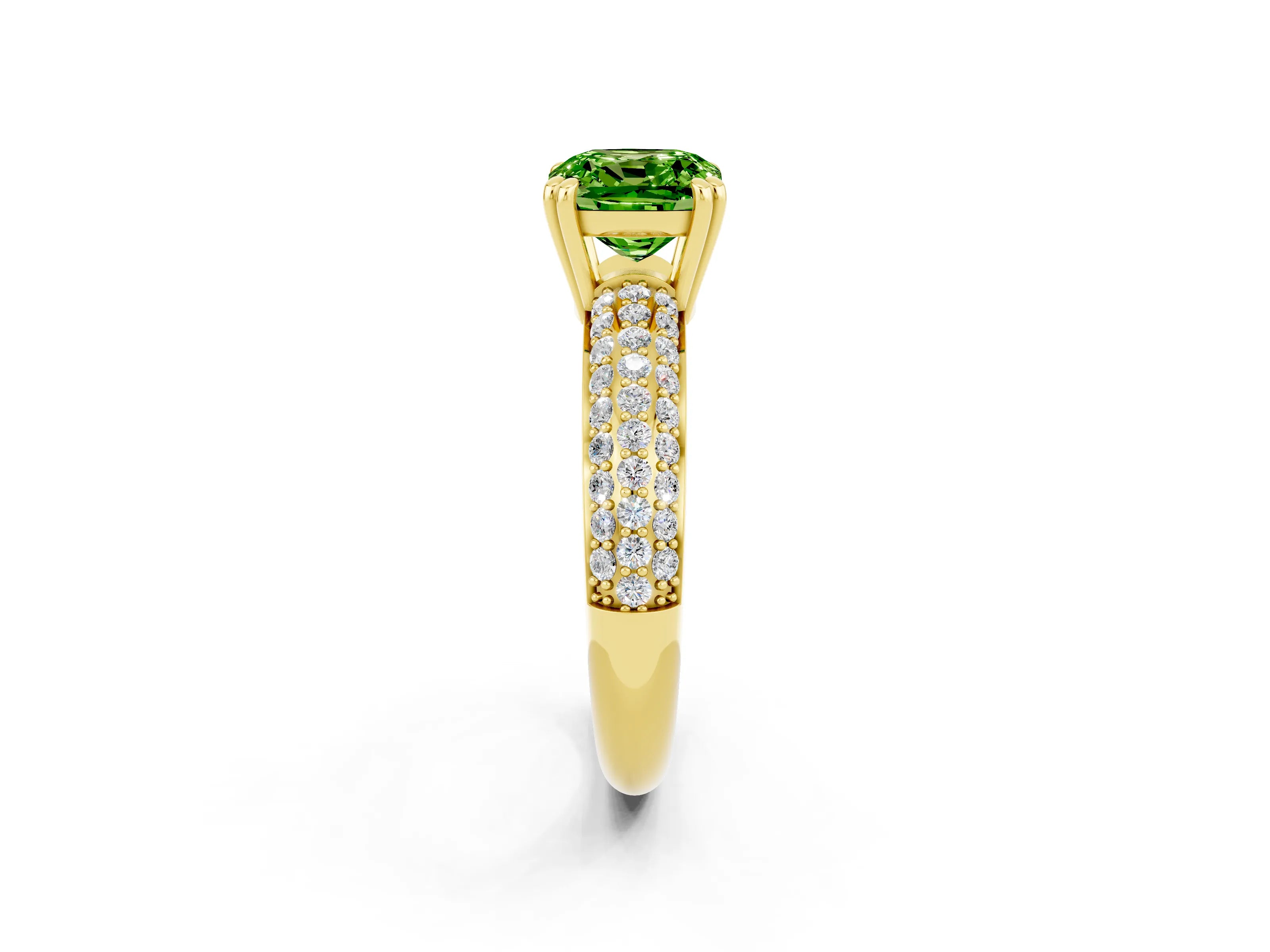 Yellow gold Cushion Cut Cut Pave Diamond Engagement Ring with Channel Set Band and Four-Prong Setting_2