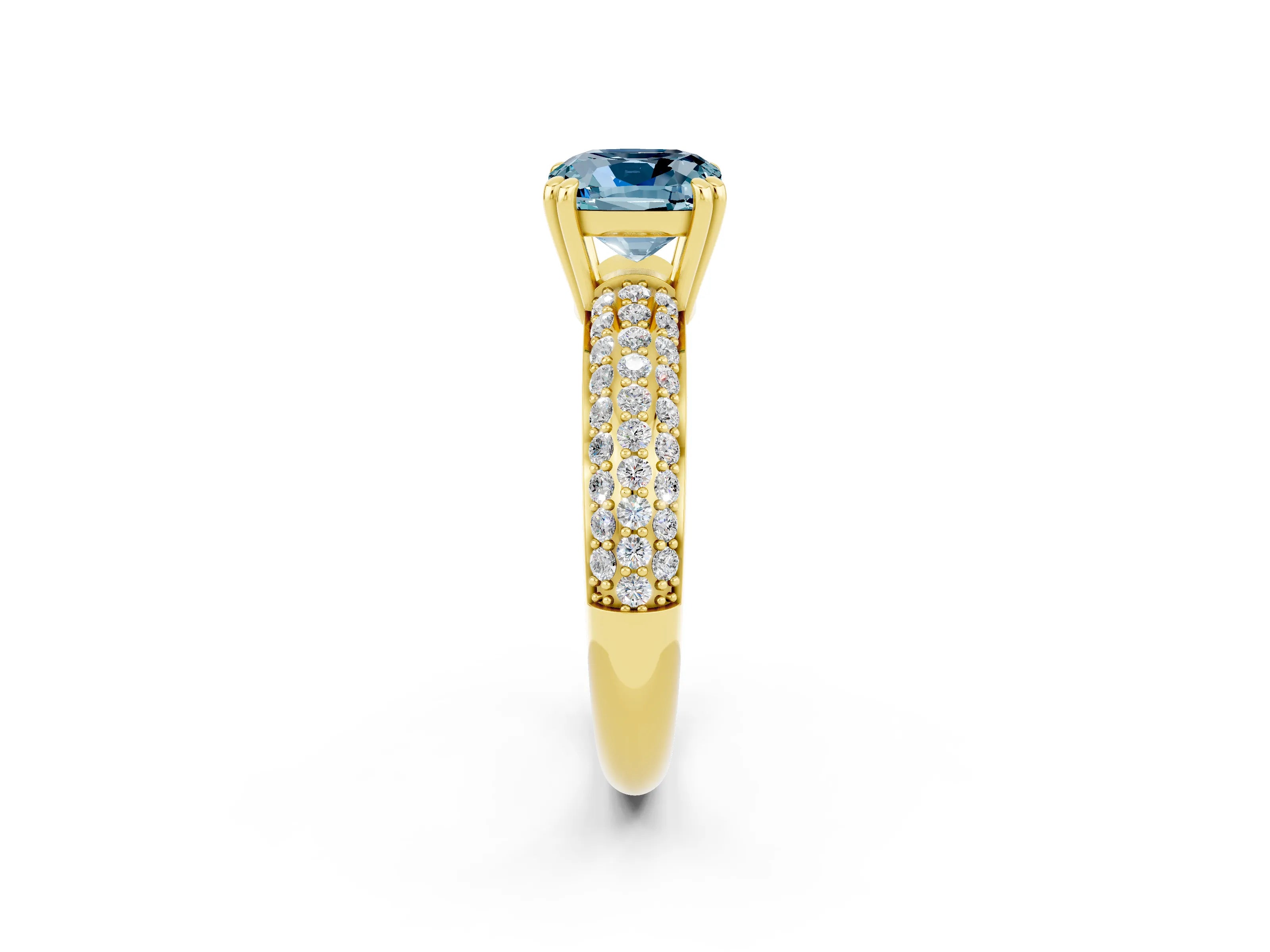 Yellow gold Cushion Cut Cut Pave Diamond Engagement Ring with Channel Set Band and Four-Prong Setting_2