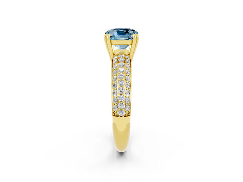 Yellow gold Cushion Cut Cut Pave Diamond Engagement Ring with Channel Set Band and Four-Prong Setting_2
