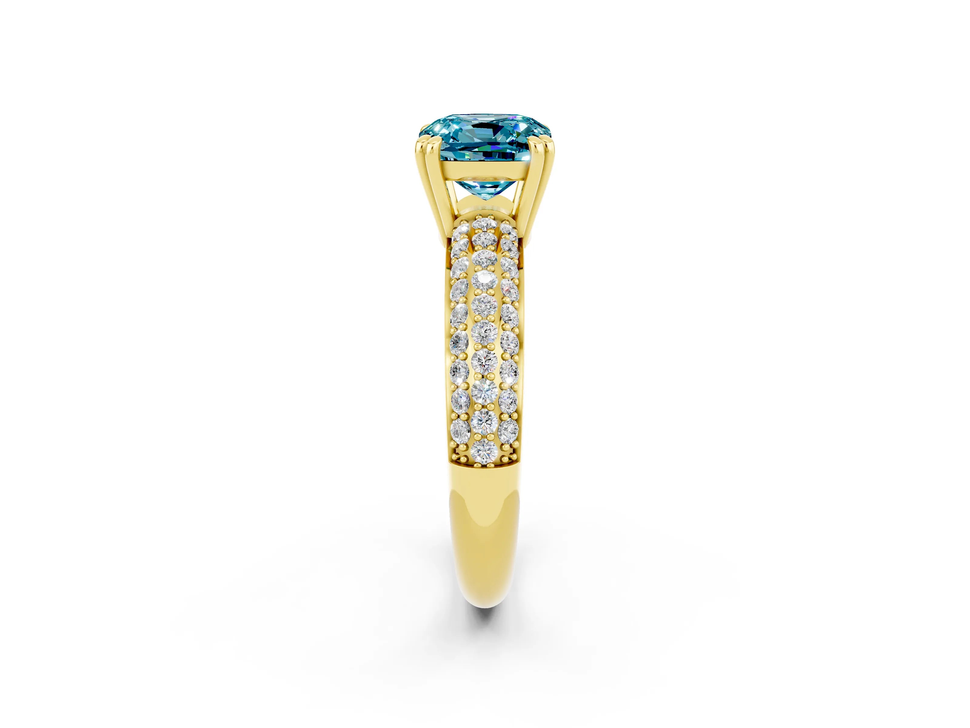 Yellow gold Cushion Cut Cut Pave Diamond Engagement Ring with Channel Set Band and Four-Prong Setting_2