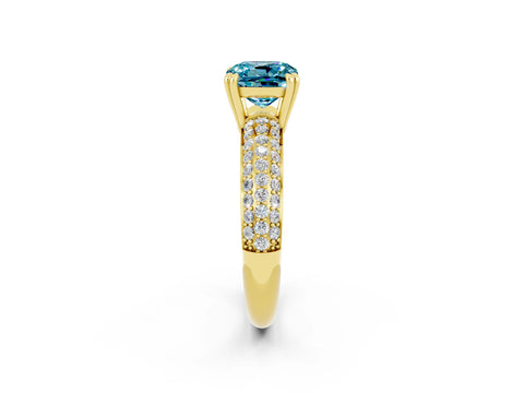 Yellow gold Cushion Cut Cut Pave Diamond Engagement Ring with Channel Set Band and Four-Prong Setting_2